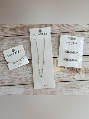 Pura Vida NWT Silver Jewelry Lot 3pc Bracelet, Necklace, Wave Barrett Boho Beach